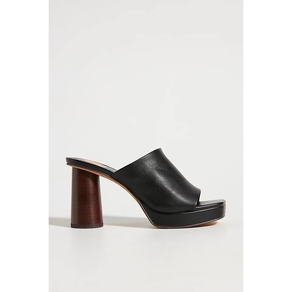 Dolce Vita Anthropologie Black Leather Platform Heeled Mules Size 8
